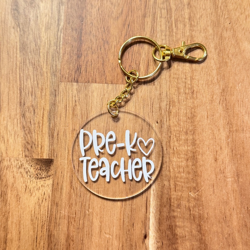 Gold and Clear Pre-K Teacher Keychain